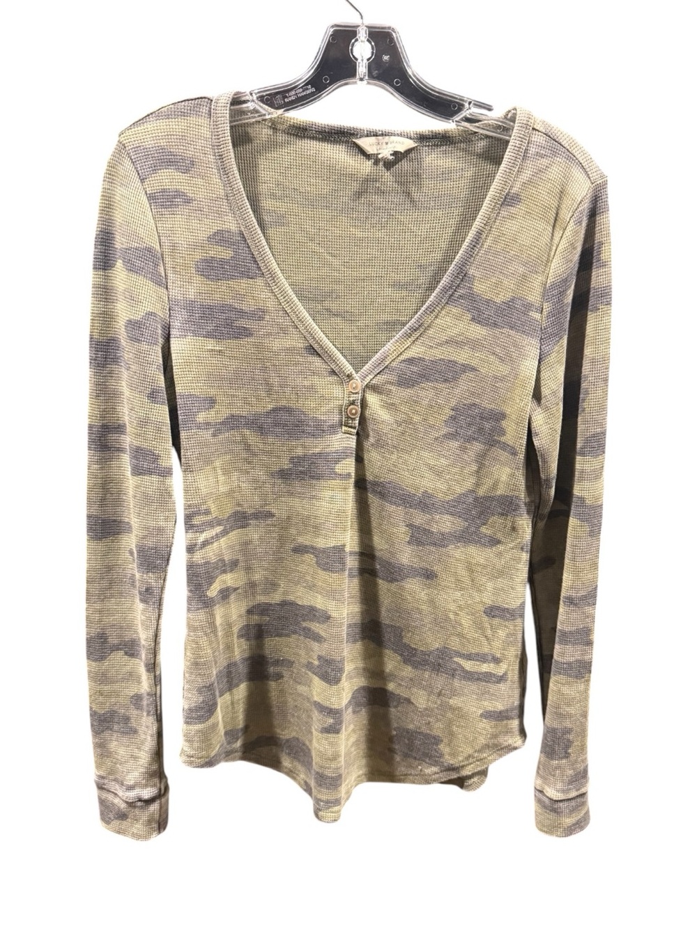Lucky Brand Camo Waffle Knit Henley Top - Size Medium